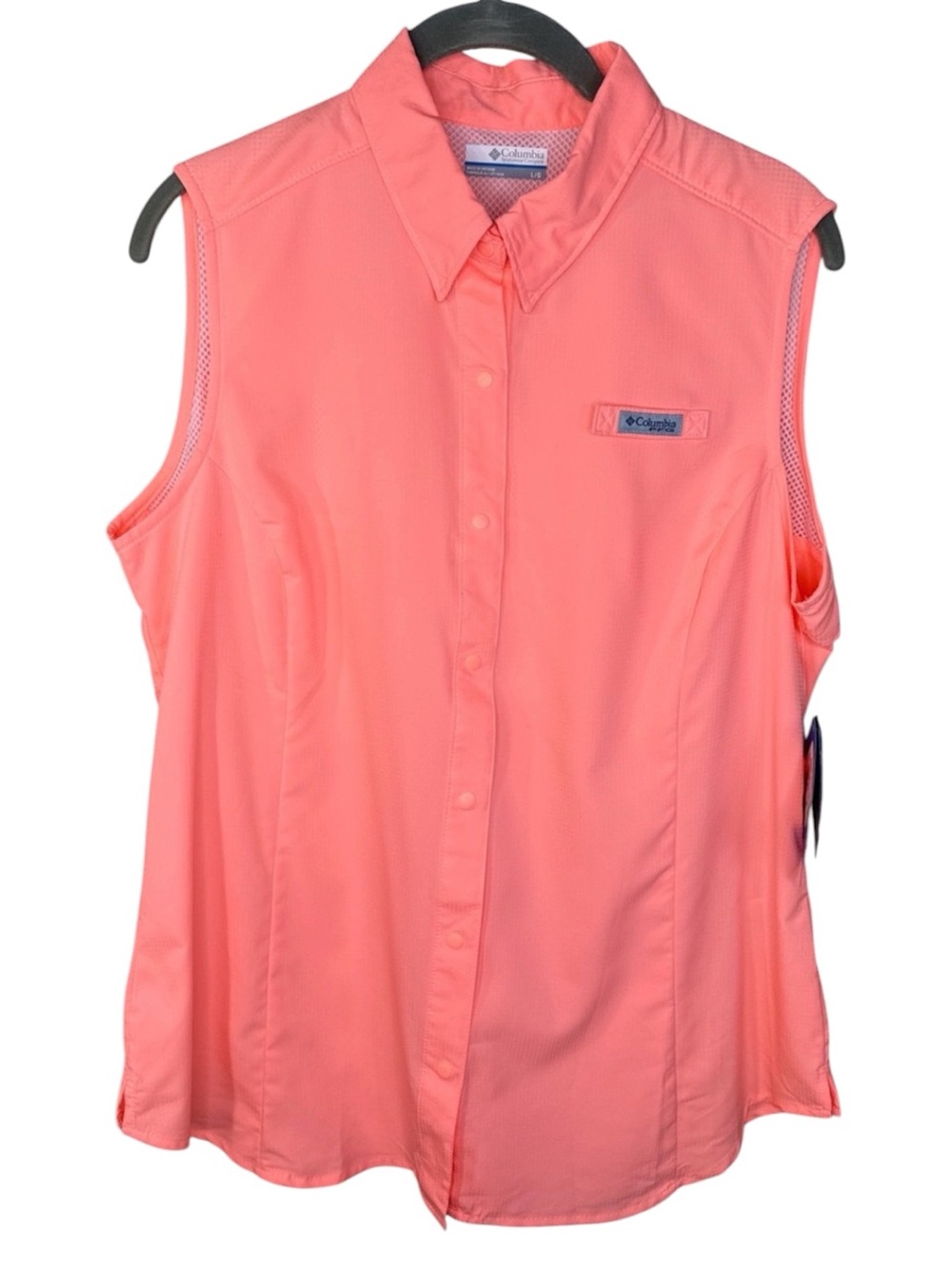 Columbia Top Coral Sleeveless Button-Down Performance in Size L  NWT
